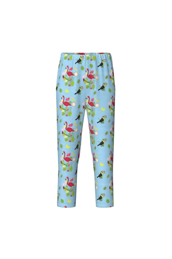 Flamingos And Tropical Plants Print Teenagers' Pajama Pants Long Sleep Pants Soft Elastic Waist Pajama Bottoms Elastic waist with 2 Pockets 5-16 Years-Small