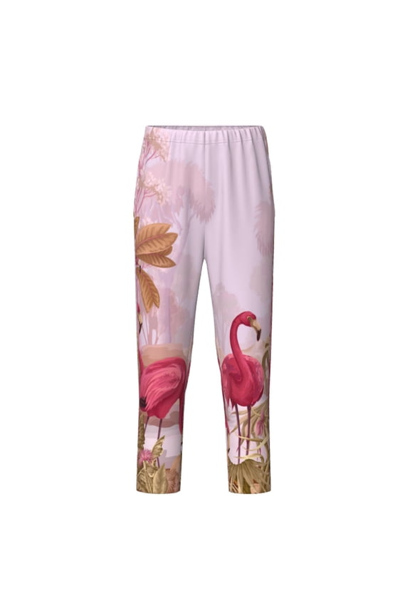 Flamingos In The Tropical Forest Print Teenagers' Pajama Pants Long Sleep Pants Soft Elastic Waist Pajama Bottoms Elastic waist with 2 Pockets 5-16 Years-Large