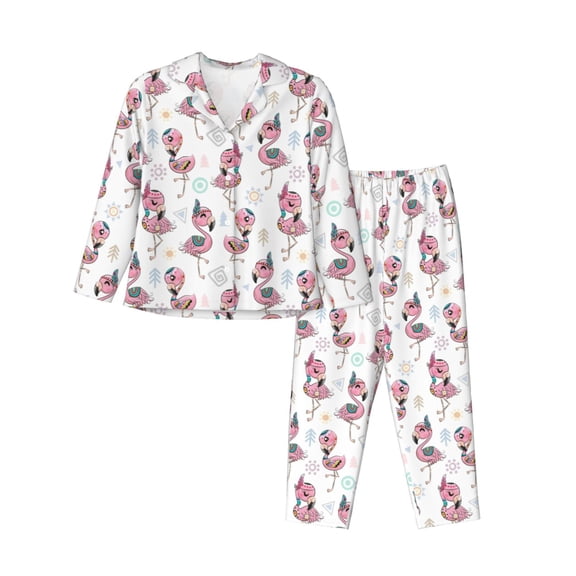 Xecao Flamingos Tribal Print Women Pajamas Set Soft Sleepwear Pjs long Sleeve Button Down Nightwear with Long Pants