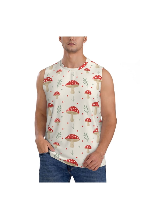 Flat Mushrooms Print Men's Tank Top: Sleek Sleeveless Tee for Casual Sports and Beach Occasions-Large