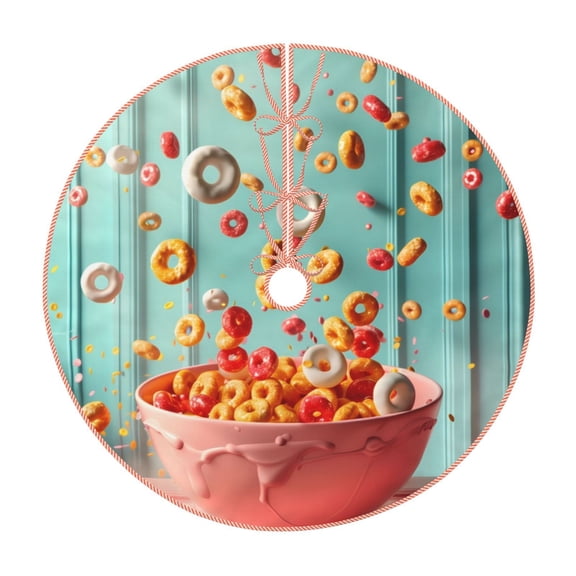 Xecao Floating Colorful Cereal Pattern Christmas Tree Skirt Holiday Part Decorations for Christmas Tree, Farmhouse Christmas Decor Xmas Holiday Home Party Decorations-48"