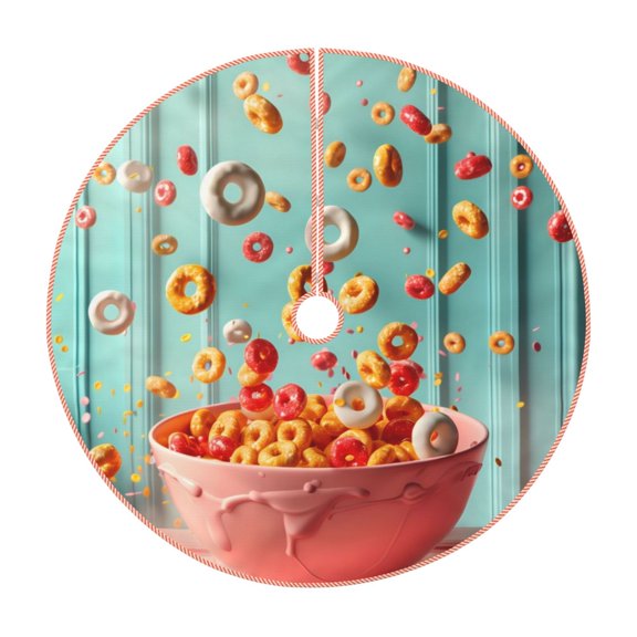 Xecao Floating Colorful Cereal Pattern Christmas Tree Skirt Round Xmas Tree Mat Base Cover for Holiday Home Decorations-30"