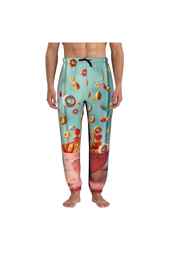 Floating Colorful Cereal Print Active Tech Joggers for Men, Mens Sweatpants Lounge Pants with Pockets-Medium