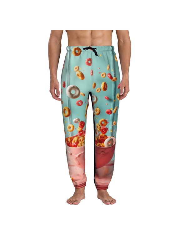 Floating Colorful Cereal Print Active Tech Joggers for Men, Mens Sweatpants Lounge Pants with Pockets-Medium