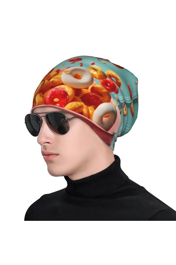Floating Colorful Cereal Print Beanie Knitted Hat for Men Women, Winter Fashion Knit Cuffed Caps Unisex