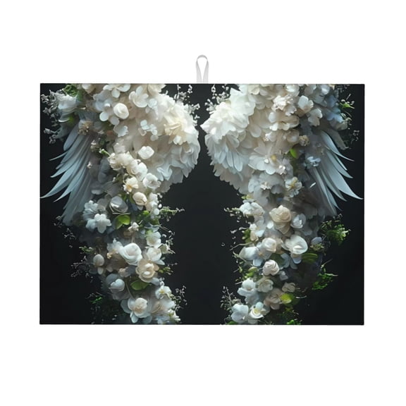 Xecao Floral Angelic White Wings Patten Drying Mat,Dish Drying Mats for Kitchen Counter,Super Absorbent Dish Drying Pads 1824 Inch