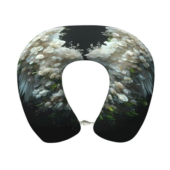 Xecao Floral Angelic White Wings Print Memory Foam Cervical Neck Pillow Versatile U-Shaped Pillows for Home,Office,Camping,Travelling,Soft Washable Cover