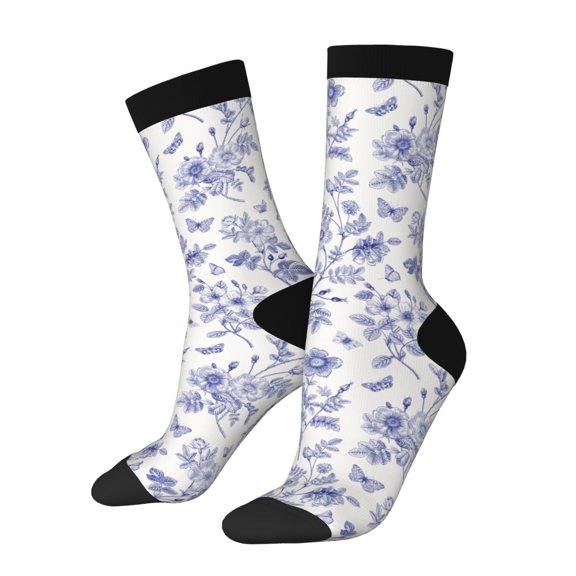Xecao Floral Butterfly Pattern Sport Socks for Women and Men Crew Socks Sporty Calf Socks Casual Socks