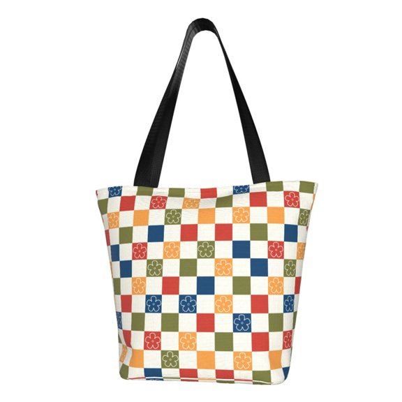 Xecao Floral Checkerboard for Tote Bag for Women -Tote Shoulder Bag with A Little Pocket Inside, Perfect for Travel and Work.