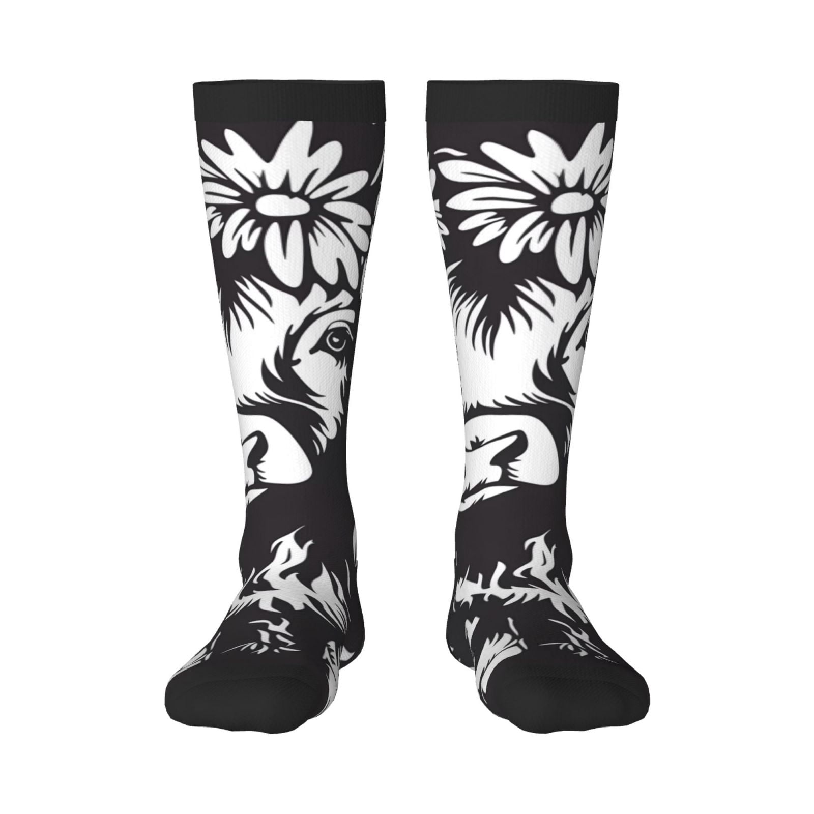 Xecao Floral Cow Silhouette Print Compression Socks for Both Men And ...