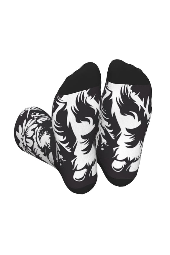 Floral Cow Silhouette Print Crew Socks for Men and Women, Men's Soft Moisture-wicking Sock