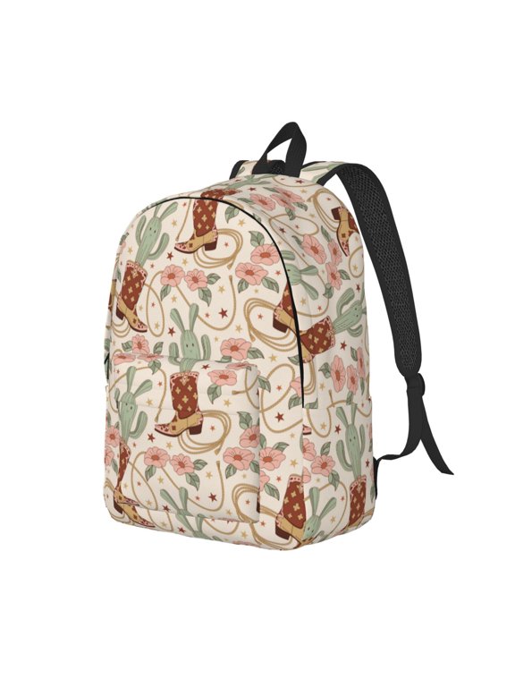 Floral Cowboy Boots Canvas College Laptop Backpack, a durable rucksack designed for both men and women, ideal for travel, school, and daily use-Small