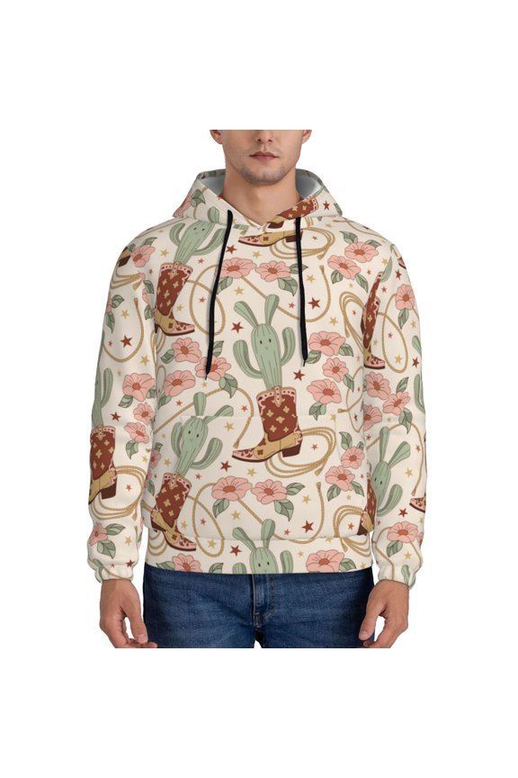 Floral Cowboy Boots Pattern Men's Adult Pullover Hoodie,Hooded Sweatshirt-XX-Large