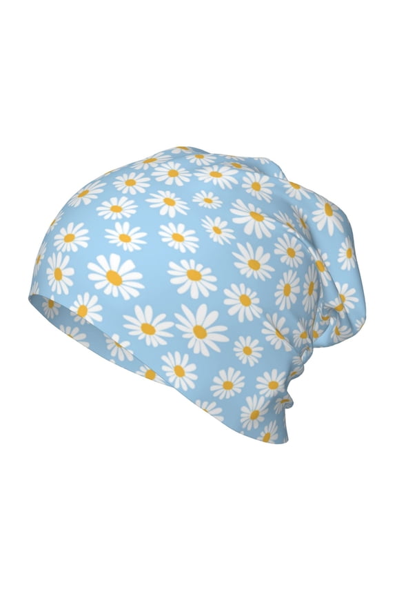 Floral Daisy Print Beanie Hat Toddler Girls Boys, Baby Hats Winter Warm Knitted Thermal, Kids Winter Caps