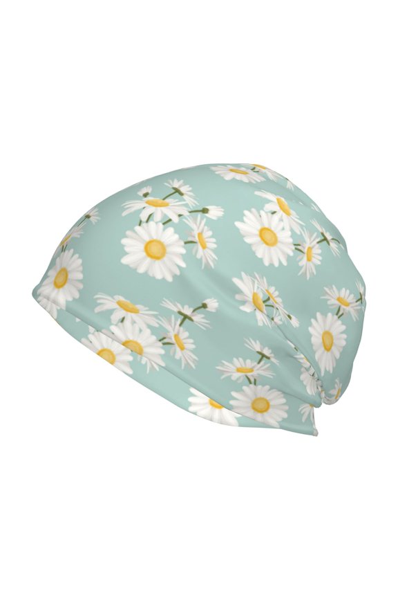 Floral Daisy Print Knit Hat,Winter Beanie for Men Women, Beanie Soft Warm Ski Stocking Cuffed Cap