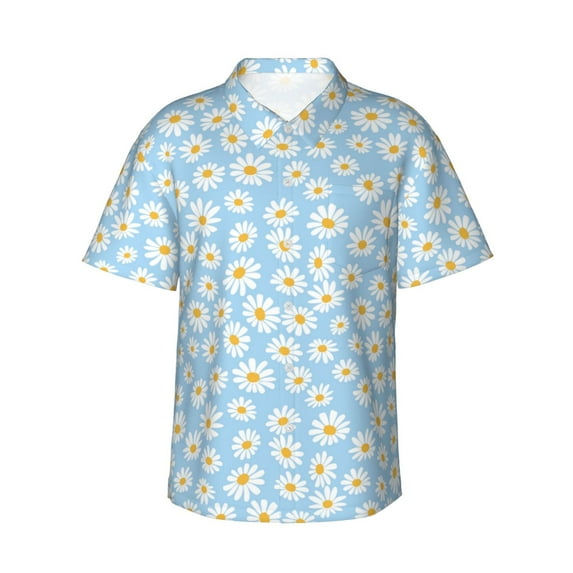 Xecao Floral Daisy print Hawaiian shirt - a stylish short-sleeve button-down for men, perfect for casual beach and tropical outings.
