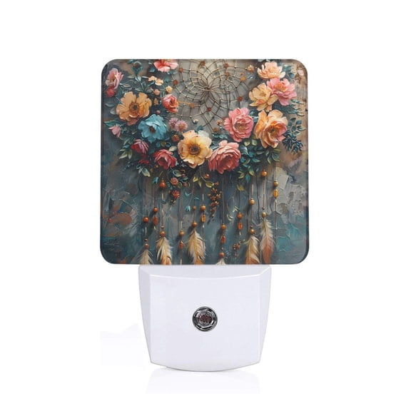 Xecao Floral Dreamcatcher Elegance for Night Light - a Wall-mounted LED Fixture with A Dusk-to-dawn Sensor, Ideal for Bedrooms, Bathrooms, Hallways, and Kitchens-US