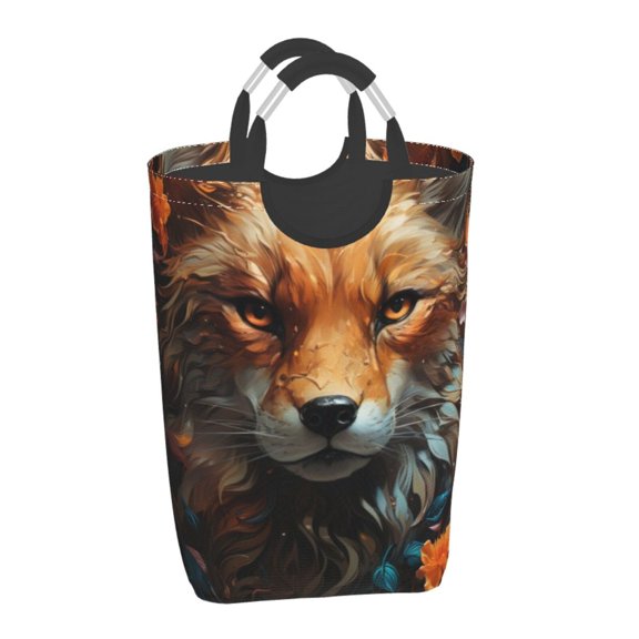 Xecao Floral Fox for Laundry Basket,Collapsible Large Laundry Hamper,Wash Bag for Laundry Room, Rolling Laundry Basket with Handles