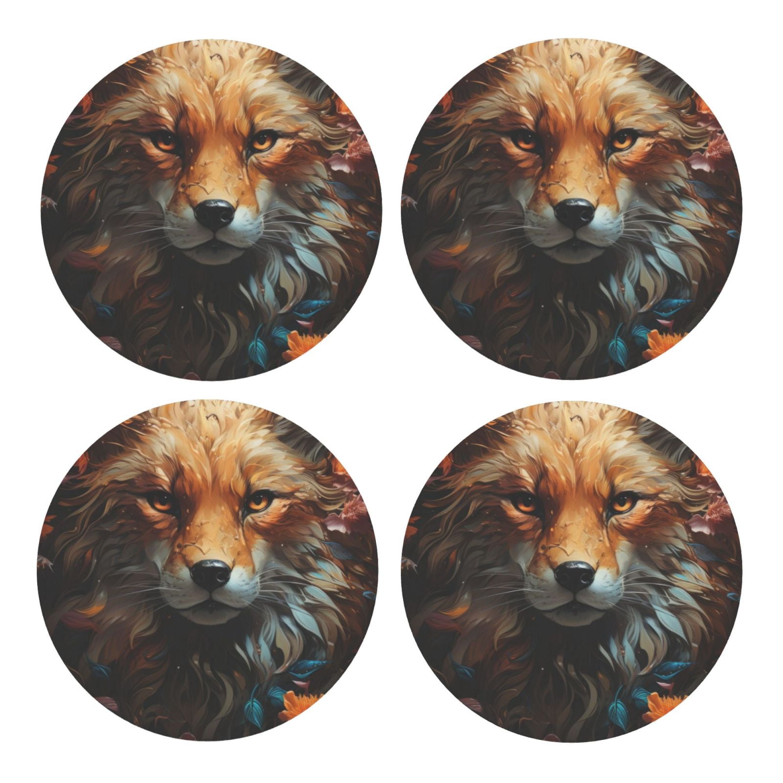 Xecao Floral Fox for MDF Cork Coaster 4 Pcs,Drink Coasters,Suit for ...