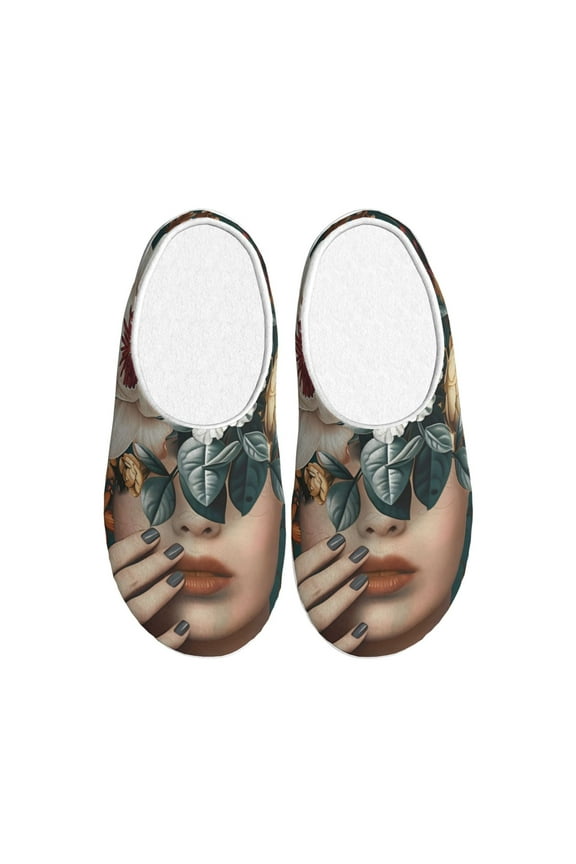 Floral Head Dreamscape Print Cotton Slippers Fuzzy Warm Cozy Slippers Non Slip House Slippers For Indoor Outdoor Cotton Slippers House Slippers-35/36