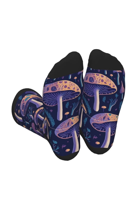 Floral Hippie Mushrooms Print Crew Socks for Men and Women, Men's Soft Moisture-wicking Sock