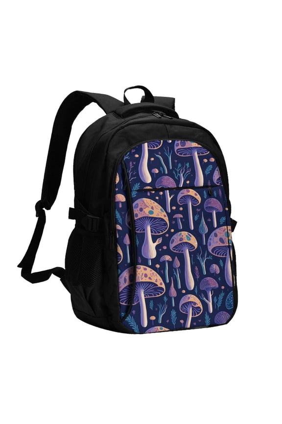 Floral Hippie Mushrooms for Travel Laptop Backpack, USB-Charging-Enabled, Spacious Business Backpack for Men and Women,College School Computer Bag