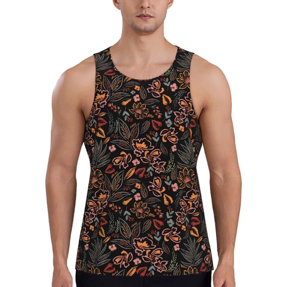Xecao Floral Men's Tank Top Workout Quick Dry Sleeveless Gym Jogging Muscle Shirts Summer Swim Beach Tops