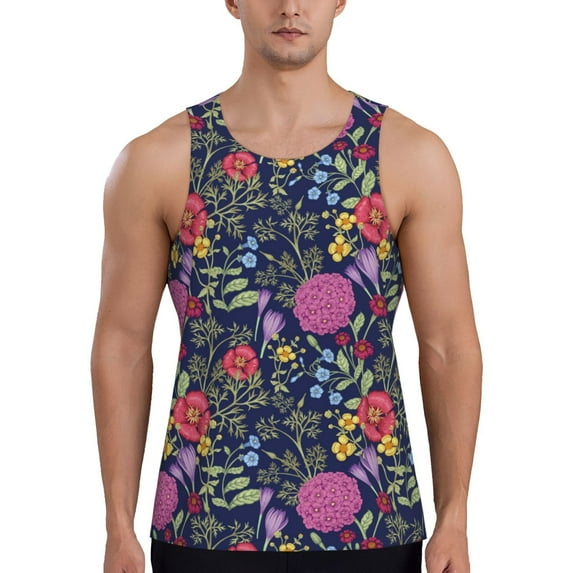 Xecao Floral Men's Tank Top Workout Quick Dry Sleeveless Gym Jogging Muscle Shirts Summer Swim Beach Tops