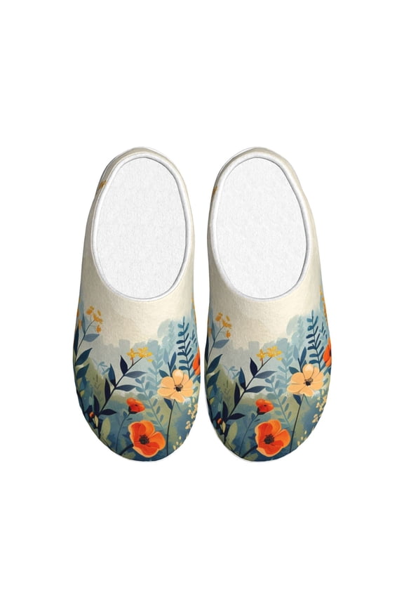 Floral Mountain Landscape Print Cotton Slippers Fuzzy Warm Cozy Slippers Non Slip House Slippers For Indoor Outdoor Cotton Slippers House Slippers-8