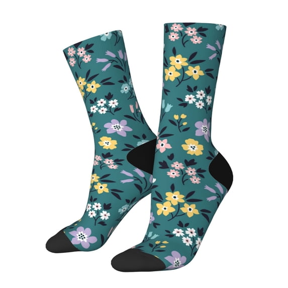 Xecao Floral Pattern Sport Socks for Women and Men Crew Socks Sporty Calf Socks Casual Socks