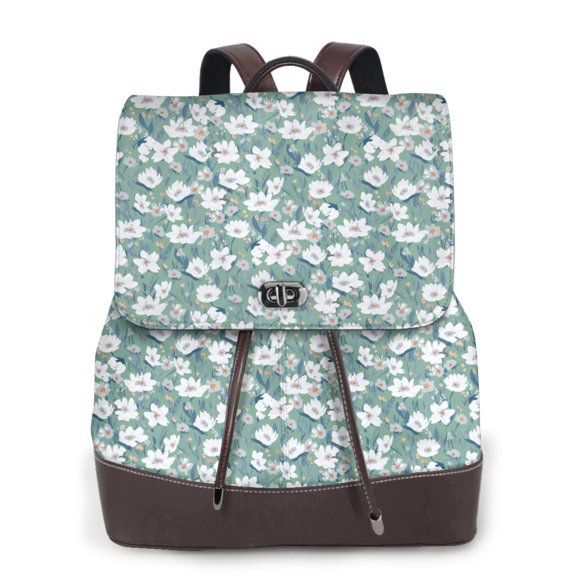 Xecao Floral Print Large Backpack Soft Leather for Women Travel with Compartment, Adjustable Convertible Strap