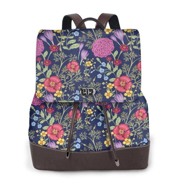 Xecao Floral Print Large Backpack Soft Leather for Women Travel with Compartment, Adjustable Convertible Strap