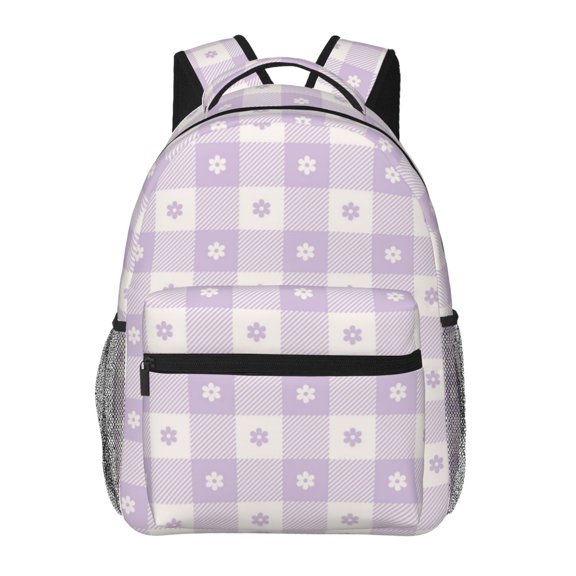 Xecao Floral Purple Buffalo Plaid Backpack, a stylish and functional choice for both men and women, is the perfect basic bookbag for college, work, or travel