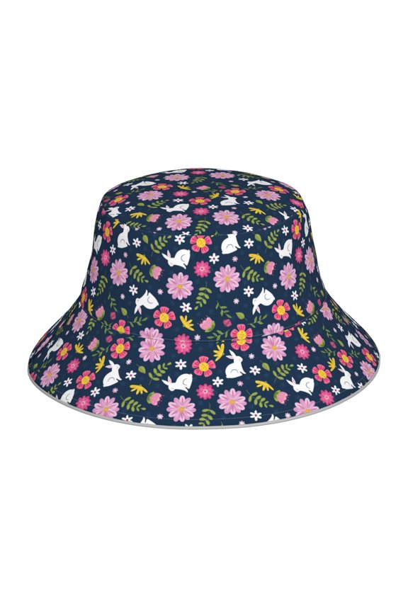 Floral Rabbit Print Men and Women Night Reflective Hat Runner Cap Visor Bucket Hat Boonie Cap