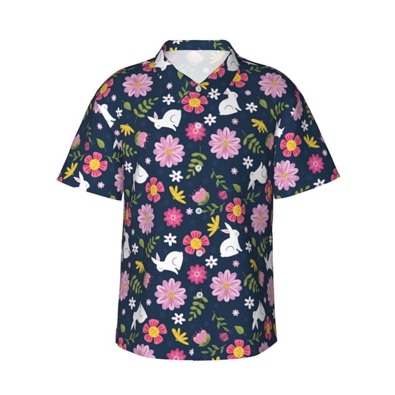Xecao Floral Rabbit print Hawaiian shirt - a stylish short-sleeve button-down for men, perfect for casual beach and tropical outings.