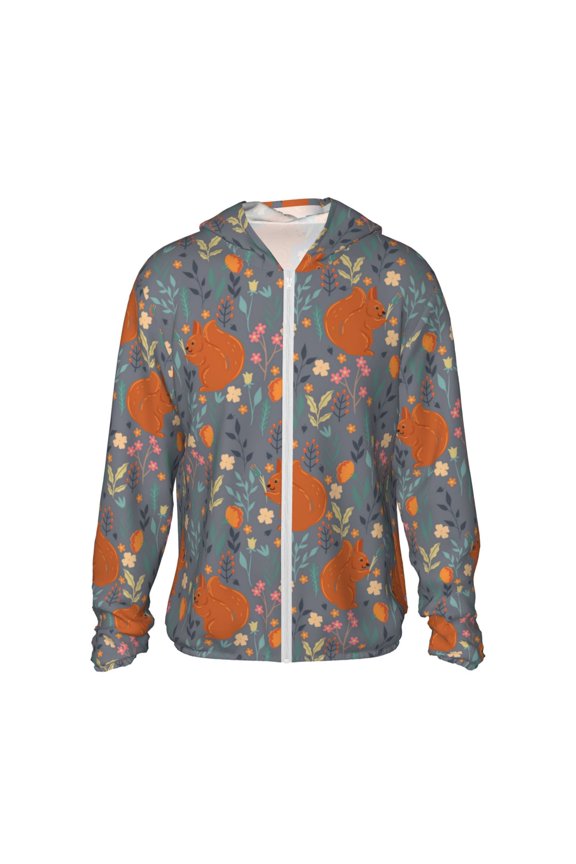 Floral Squirrel for Sun Shirt-A lightweight, hoodie-style long-sleeve UV protection garment designed for other outdoor activities.