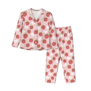Xecao Floral Strawberr Print Women Pajamas Set Soft Sleepwear Pjs long Sleeve Button Down Nightwear with Long Pants