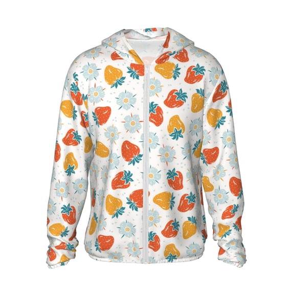 Xecao Floral Strawberr for Sun Shirt-A lightweight, hoodie-style long-sleeve UV protection garment designed for other outdoor activities.