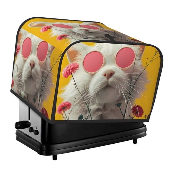 Xecao Floral Sunglasses Cat Art Print 4 Slice Toaster Cover with Pockets, Small Appliance Cover, Dust and Fingerprint Protection, Machine Washable