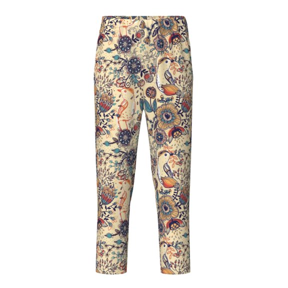 Xecao Floral With Birds Print Teenagers' Pajama Pants Long Sleep Pants Soft Elastic Waist Pajama Bottoms Elastic waist with 2 Pockets 5-16 Years-Small