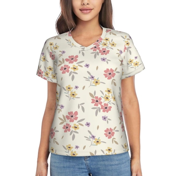 Xecao Floral for Women's V-Neck T-Shirts-Elegant Half-Sleeve Tops Perfect for Summer-3X-Large