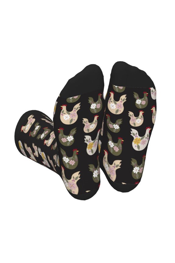 Flowe Rooster Print Crew Socks for Men and Women, Men's Soft Moisture-wicking Sock