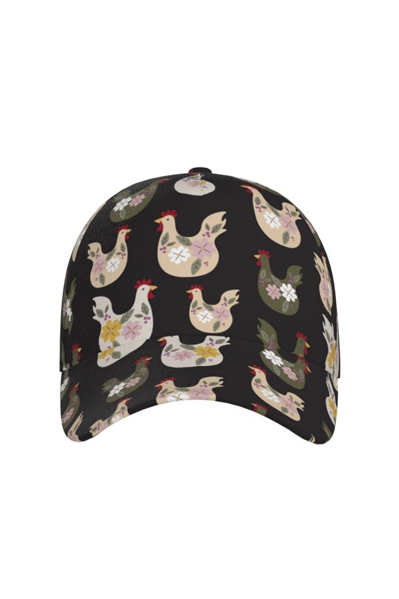 Flowe Rooster for Baseball Cap: Unisex, crafted from classic polyester twill fabric, featuring a soft unconstructed design