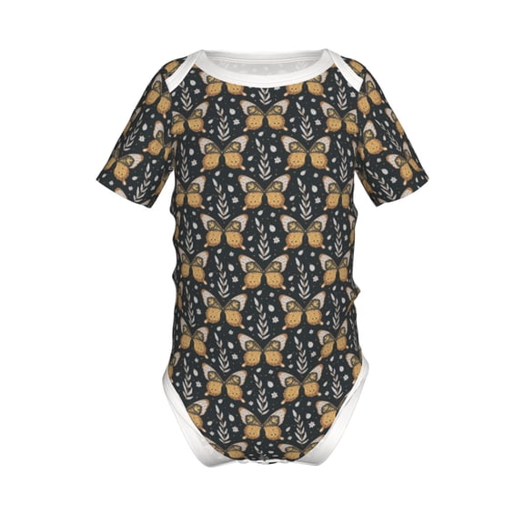 Xecao Flower Butterfly Pattern Baby Climbing Bodysuit Short Sleeve Onesie Unisex 0-12 Months Baby Shirt Newborn Outfits Crotch snap design-12 Months
