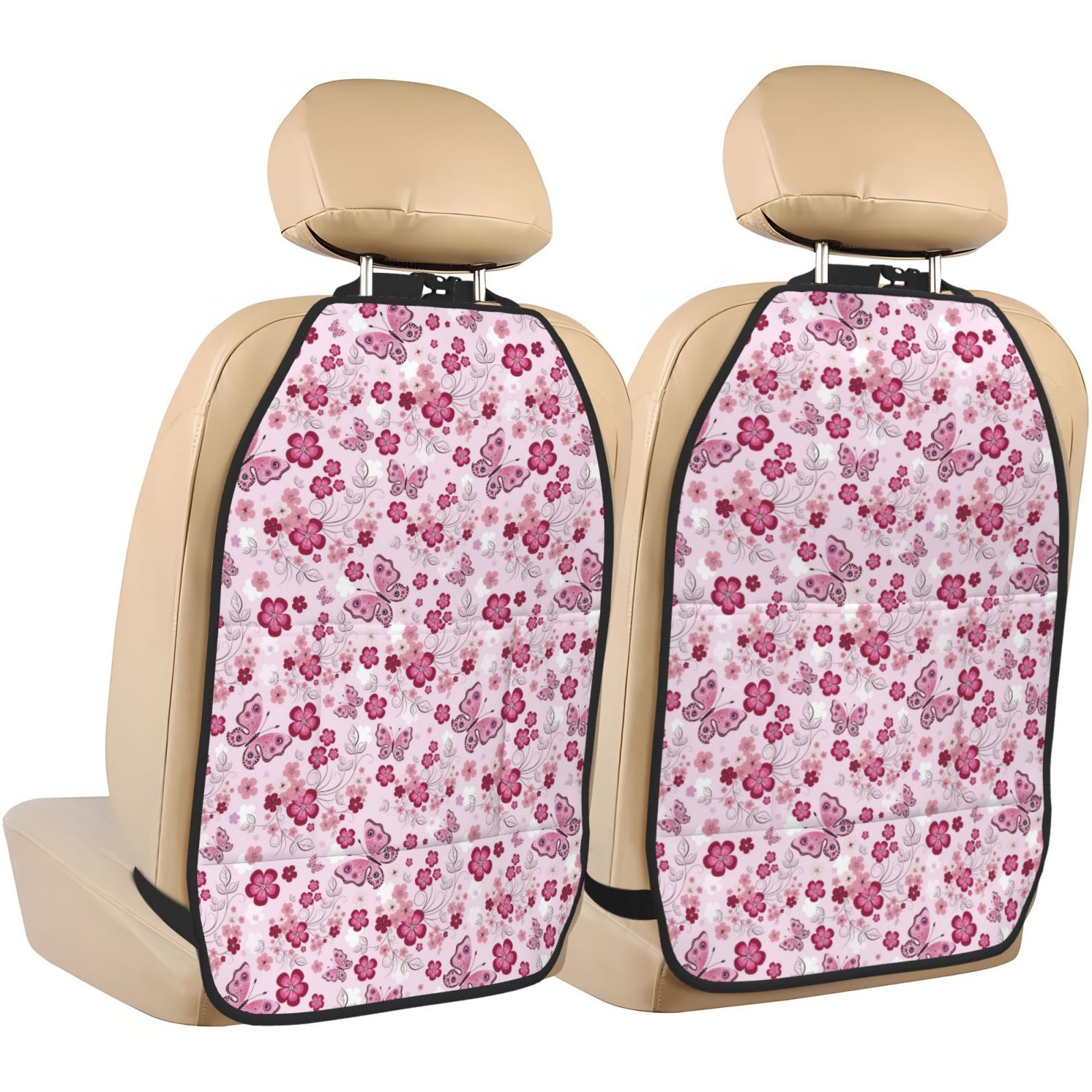 Xecao Flower Butterfly Pattern Car Seat Back Protector 2 Pack Large Capacity Pocket, Kick Mats Back Seat Protector