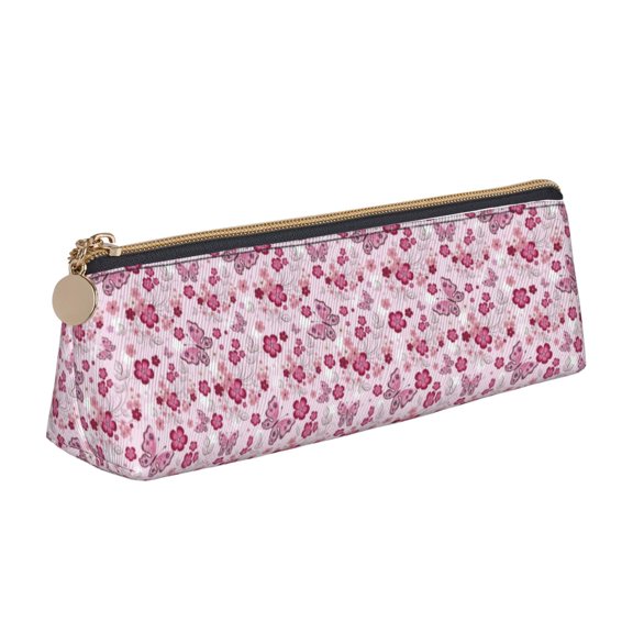 Xecao Flower Butterfly Print Leather Pencil Case -Stationery Bag Pen Holder for Work & Office