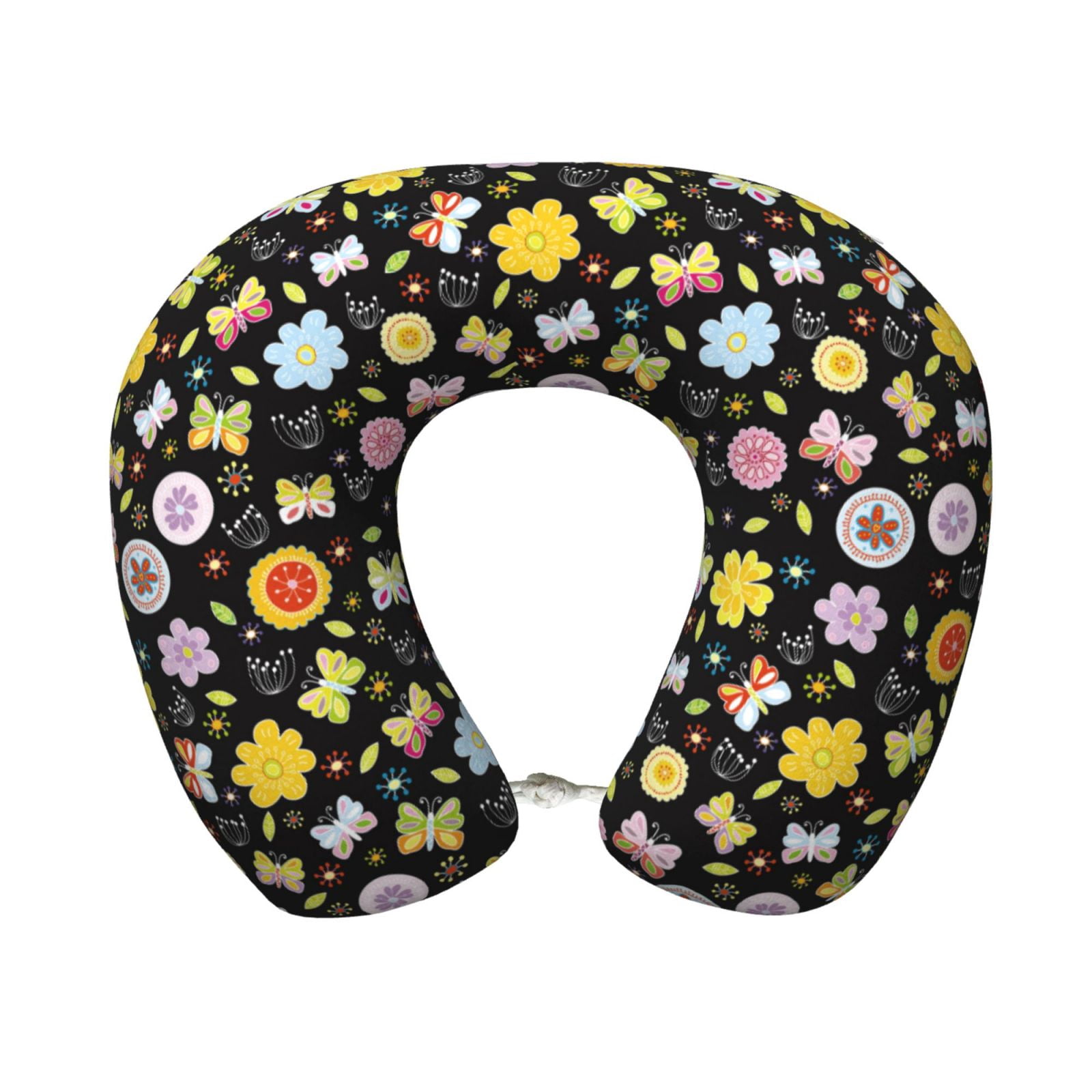 Xecao Flower Butterfly Print Memory Foam Cervical Neck Pillow Versatile U-Shaped Pillows for Home,Office,Camping,Travelling,Soft Washable Cover