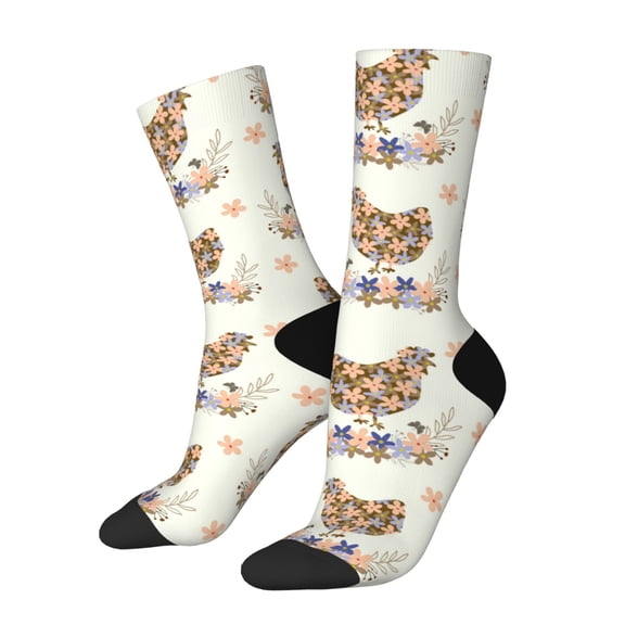 Xecao Flower Chicken Pattern Sport Socks for Women and Men Crew Socks Sporty Calf Socks Casual Socks