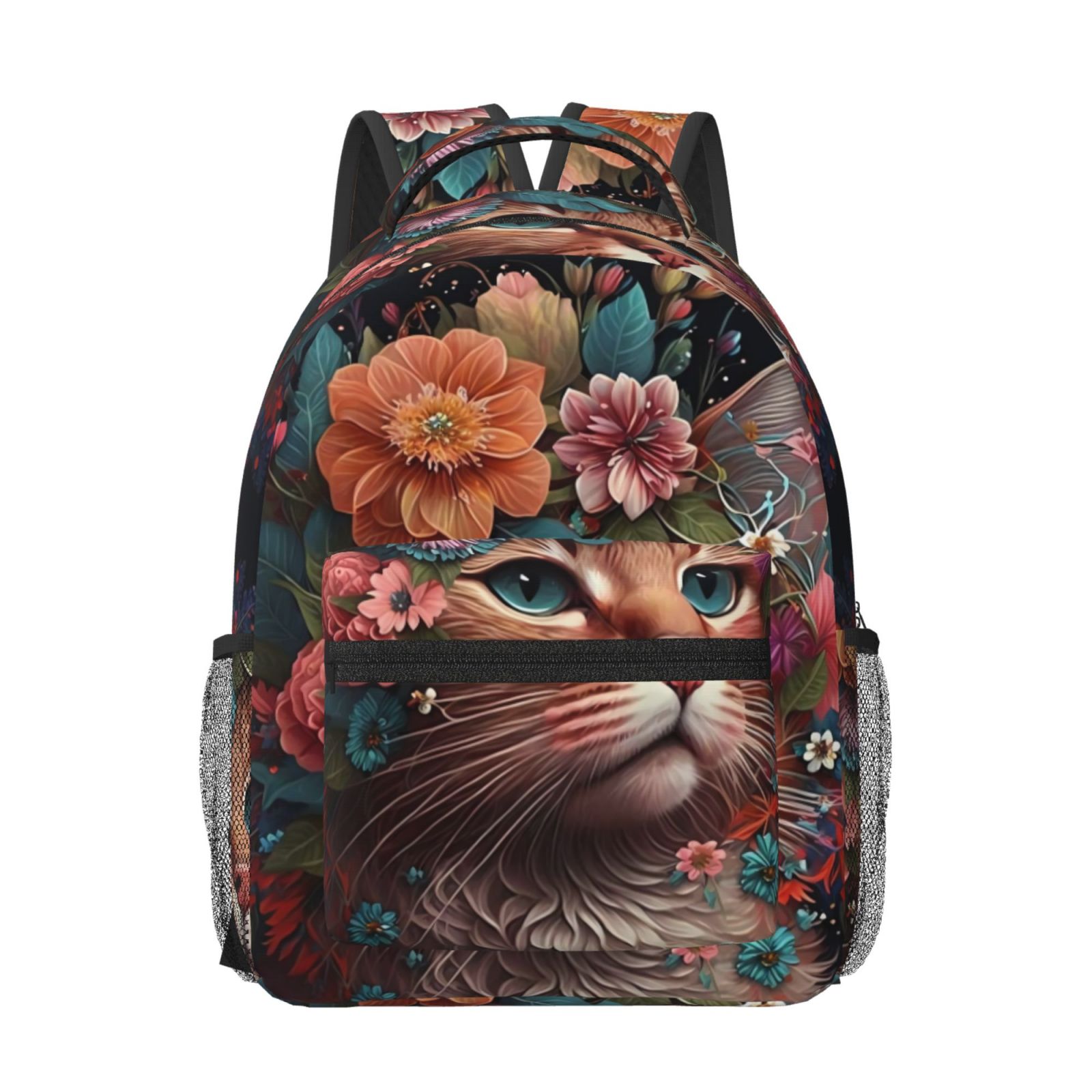 Xecao Flower Crown Cat Travel Backpack: A spacious, stylish computer backpack ideal for men and women, perfect for college, school, or daily travels