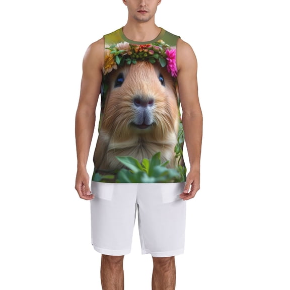 Xecao Flower Crown Guinea Pig print basketball shirt for both men and women, a unisex basketball jersey perfect for theme parties-Medium